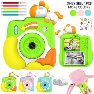 Kids Instant Print Camera with 1080P Videos & Photos, 2.4" LCD Screen, Includes Colored Pens, Photo Paper & Stickers for DIY, Comes with a Cute Yellow Duck Protective Case, Christmas Birthday Gift for Boys Girls Ages 6-12+, Made in China