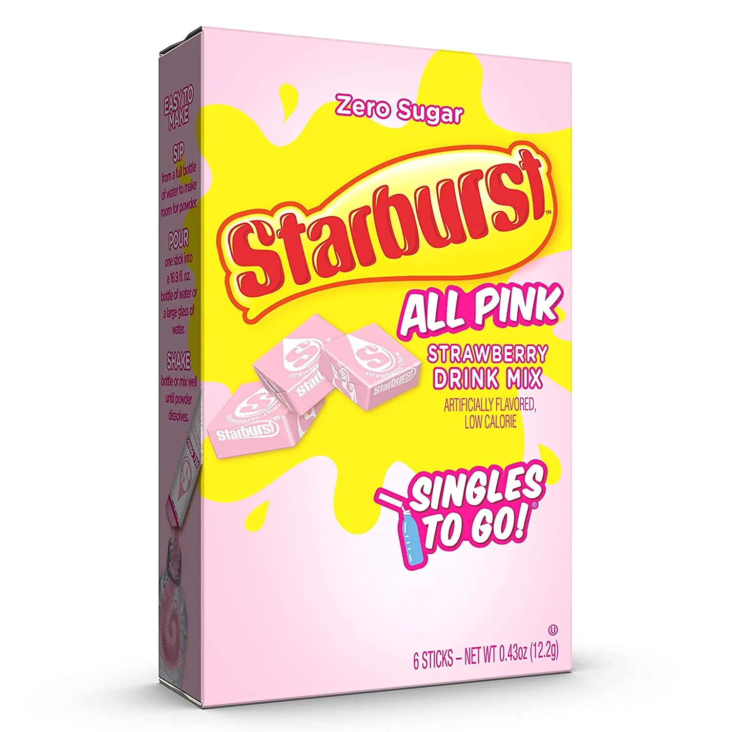 Starburst Singles To Go Drink Mix - All Pink Strawberry, 3 Boxes (18 Servings), Sugar-Free Powdered Beverage
