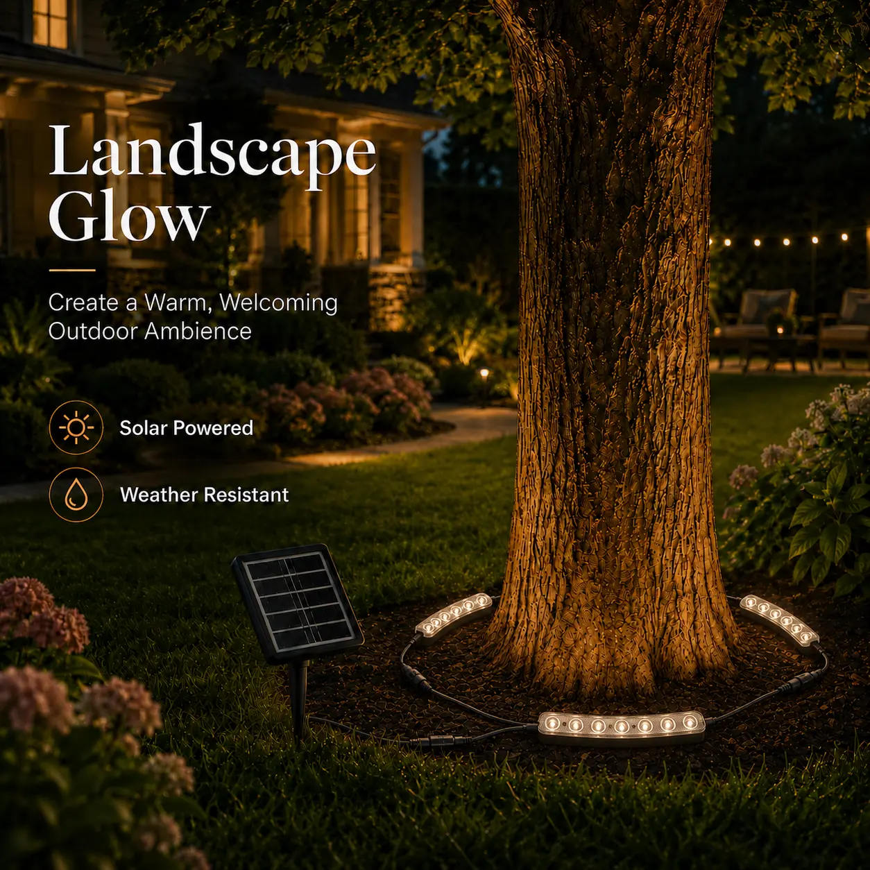 Solar Tree Ring Lights Outdoor, Solar Powered Landscape Lights for Trees with 3 Lighting Modes, Waterproof Garden Decor Lighting for Yard, Patio and Backyard