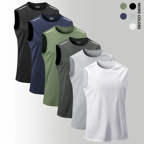 Men's Quick-Dry Breathable Fitted Training Vest - Sleeveless Round Neck, Reflective Stripe Athletic Tank Top for Outdoor Gym, Summer Activewear