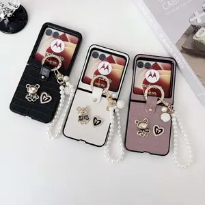 Little Bear Bracelet PU Leather Phone Case with Wrist Strap for Motorola Razr 60 pro 50 40Ultra Cover Compatible with Moto Razr