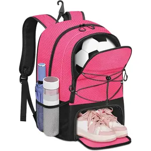 Girls Soccer Backpack, Large Baketball Bag with Ball Holder & Shoe Compartment for Tournament & Game Day, Lightweight Youth Sports Bag with Fence Hook Fits 15.6 Inch Laptop, Soccer Team Gifts