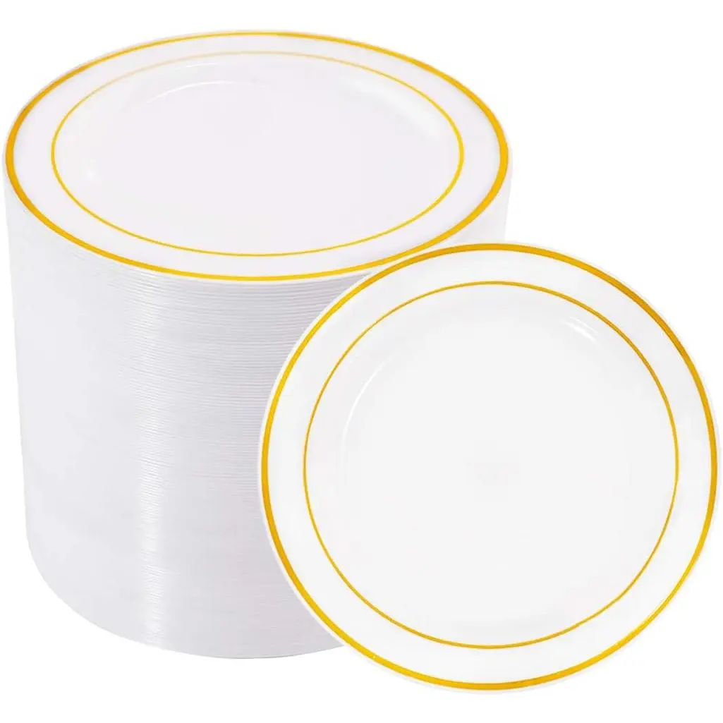 100 count  Plastic Plates - 6.25inch White with  Rim Disposable Salad/Dessert/Appetizer/Small Cake Plates  Hard - Ideal for Wedding & Party