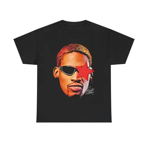 Rodman Inspired Vintage Graphic T-shirt Heavy Cotton Tee Basketball Sreetwear 90s Styled Shirt Hiphop Vibes Y2K Aesthetic Throwback Classic Sports Fan Fashion Rero Michael Jordan Allen Iverson Casual Menswear Retro Top Comfy Day Smooth Tshirt Underwear