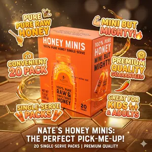 Nate's Honey Minis - Single-Serve 100% Pure, Raw & Unfiltered Honey - 0.49oz Packets, 20ct box
