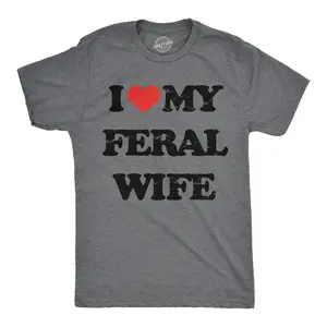 Mens Funny T Shirts I Heart My Feral Wife Sarcastic Graphic Novelty Tee for Men Mens Funny T Shirts Cool Vintage Fashion T-Shirt Gift Classic Menswear Funny Mother's Day Short Sleeve Novelty Tees for Guys Dark Grey