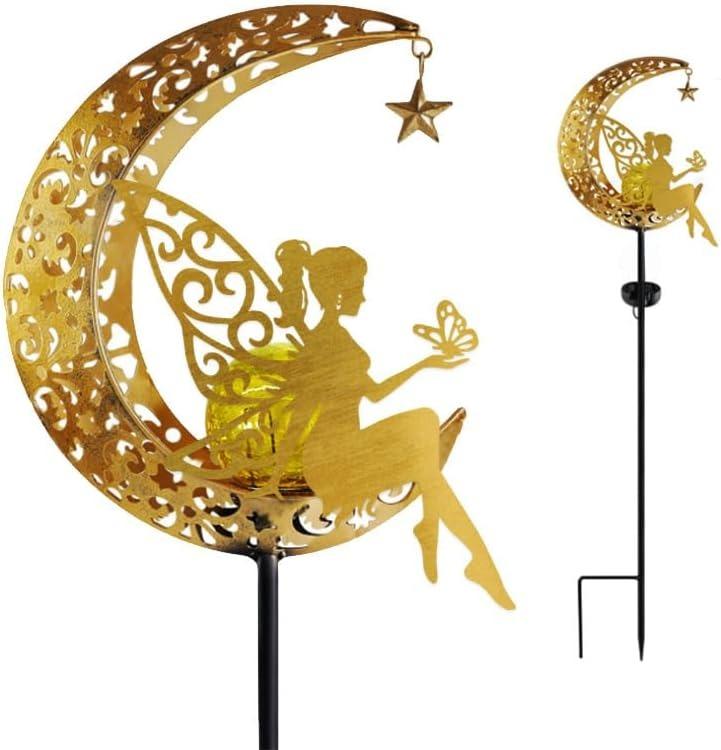 Solar Garden Statues Outdoor Decor Fairy Moon Figurine Light Stake Ornament for Patio, Lawn, Yard, Pathway gift for Mom Grandma Decoration