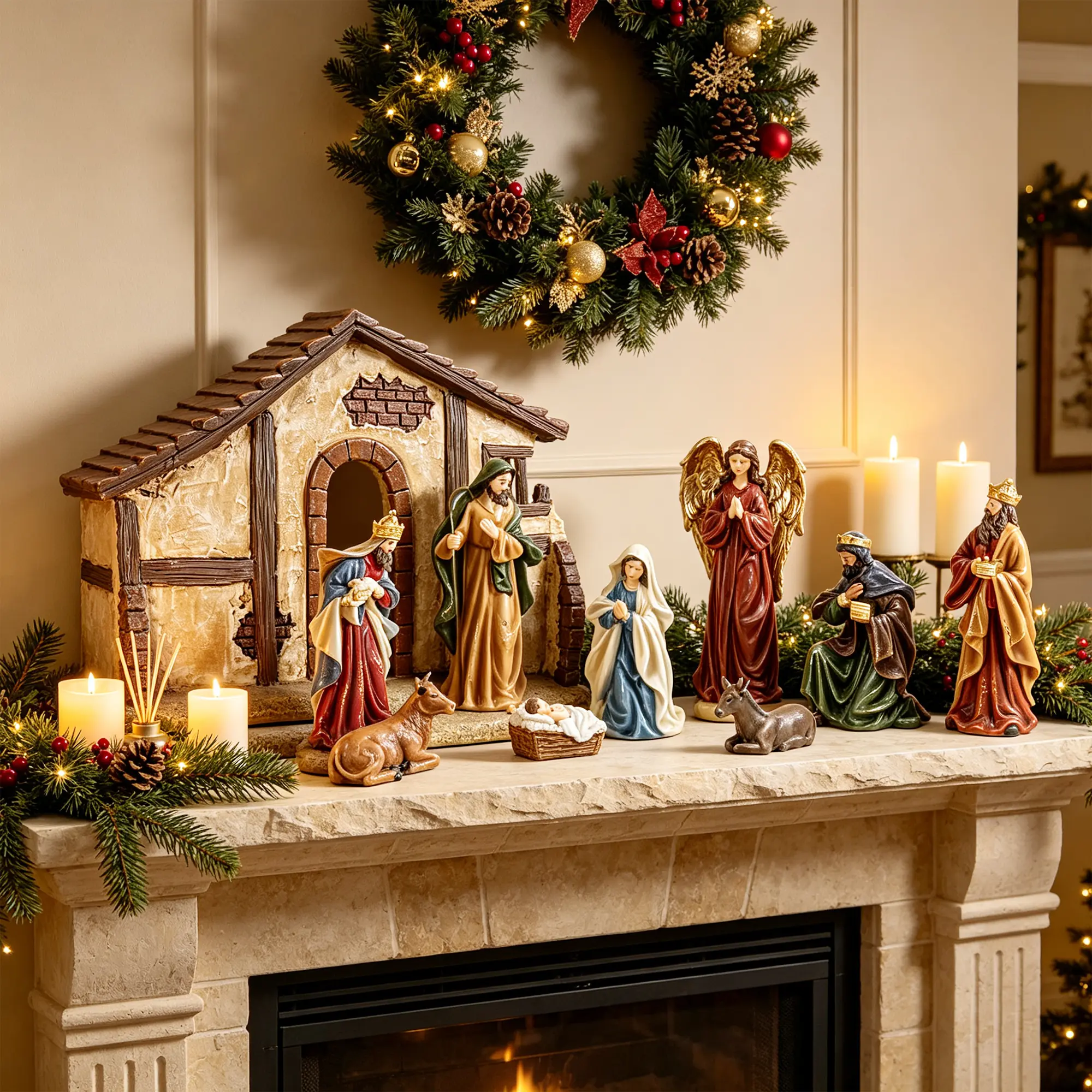Glitzhome 11.5"H Resin Nativity Scene Stable Creche