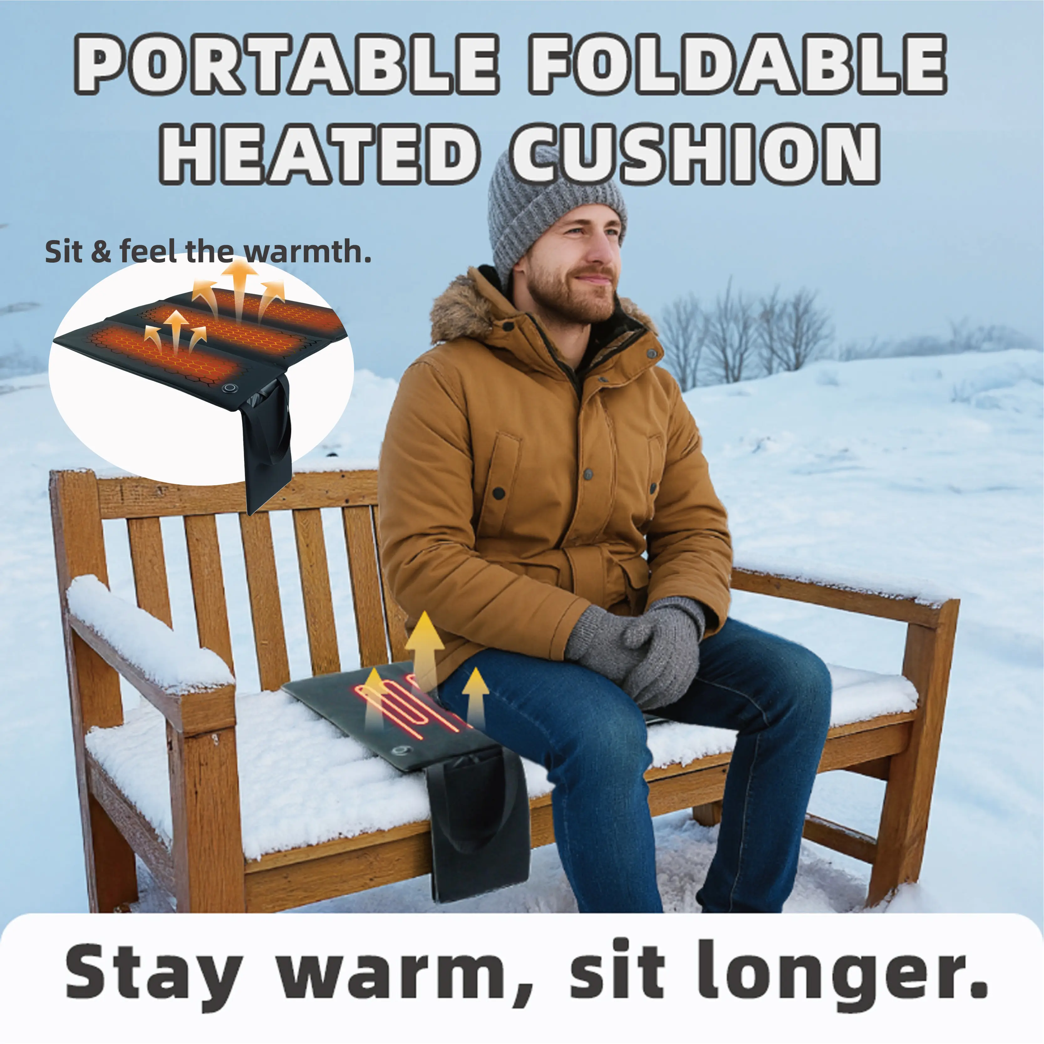 3-Fold Portable Heated Seat Cushion, 3-Speed Temperature Adjustment, Power-Off Protection, Easy Carry & Store, Heated Camping Chair Accessory for Fishing, Hunting, Fashionable Household Textile Gift