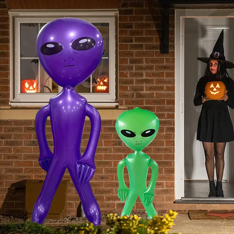Large Inflatable Alien Figure, Thick PVC 90cm/170cm Alien Toy, Halloween Birthday Party Decor, Indoor Outdoor Theme Prop Decoration