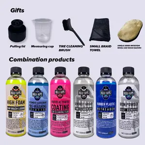 Hulu Guys Car Wash Six Sets Car Wash Liquid Sediment Loosening Pre-wash Fluid High Bubble Car Wash Liquid Water Activated Coating Car Wash Liquid Severely Greasy Tire Cleaner Rubber Plastic Retreader Iron Powder Rust Remover DIY Professional Car Wash Kit