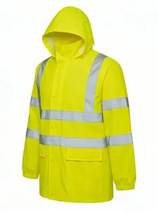 Men's High Visibility Reflective Rain Jacket, Waterproof Breathable Workwear with Two Large Pockets for Rainy Weather, Ideal for Construction and Fishing, Rainproof