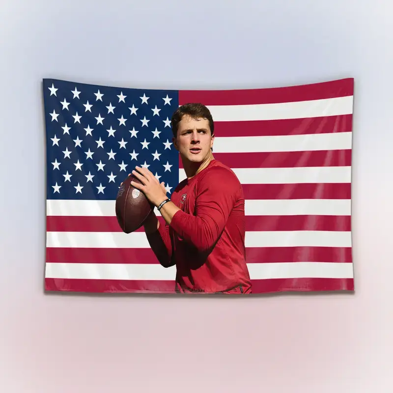 Brock Purdy 10 Pink USA Flag |   49ers Football Duo Wall Tapestry |   Mr. Relevant Hot Aesthetic Dorm & Frat Decor hot actor wall art tv show tapestry