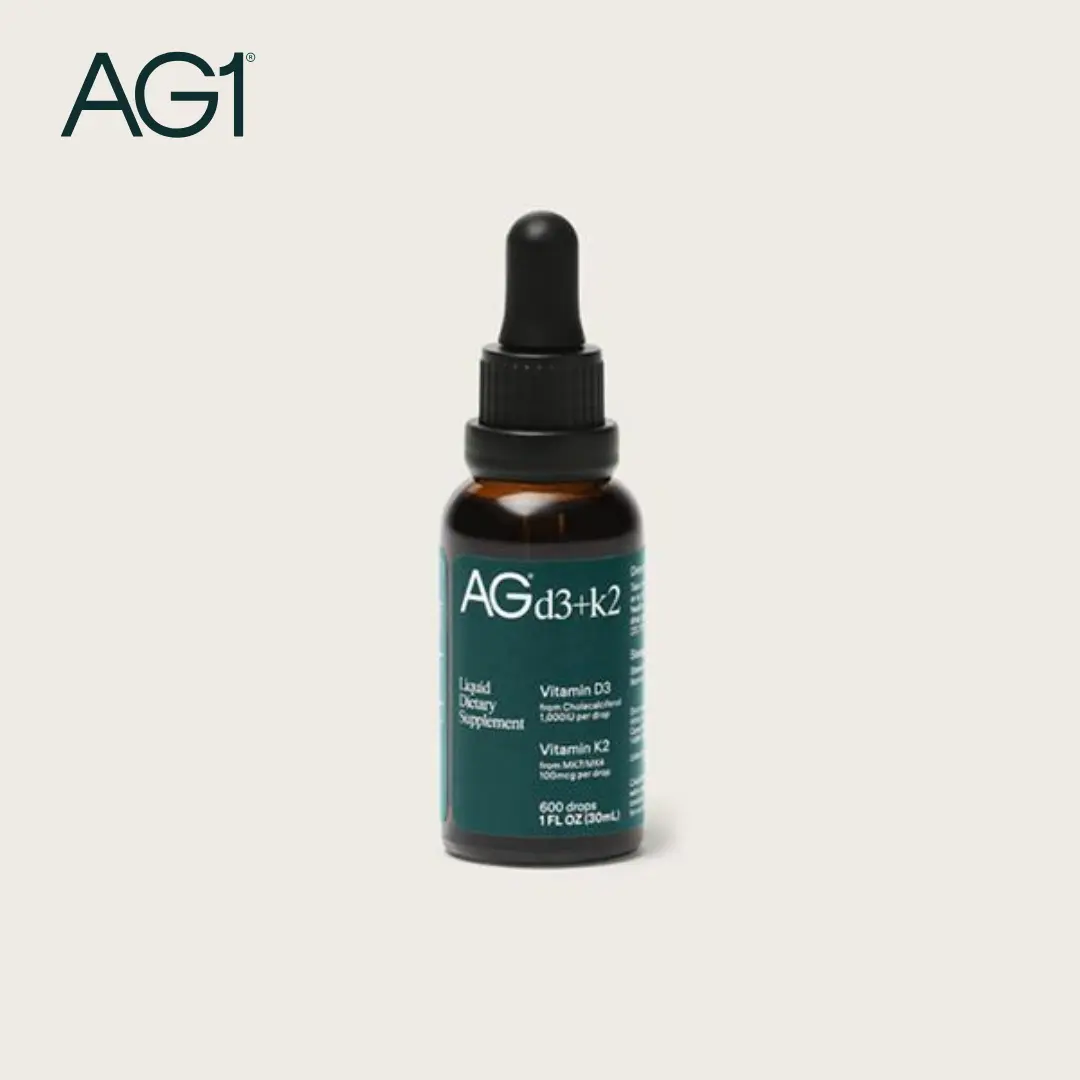 AG1 Vitamin D3 K2 Drops, 1000IU of Vitamin D3 and 100mcg of K2 per Serving, Supports Bone Density and Calcium Absorption (Athletic Greens)