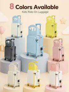 Rideable Suitcase with Seat and Seatbelt — Front-Opening Design, Silent 360° Spinner Wheels with Brakes — Rolling Luggage Ideal for Airport Travel, Vacations, and Family Trips (Of various kinds) Removable One-Button carry-on lightweight TSA Stylish  Lock