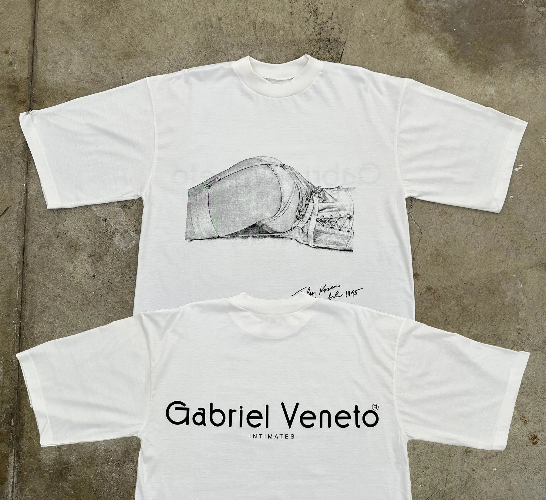 Vintage Corset & Garter Print Crew neck Tee