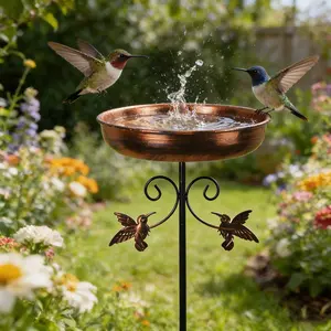 Bird Bath Bowl with Durable Five-Claw Base, Vintage Copper Color Feeding Tray, Decorative Hummingbird Stake for Outdoor Garden Lawn Patio Backyard Bird Supplies
