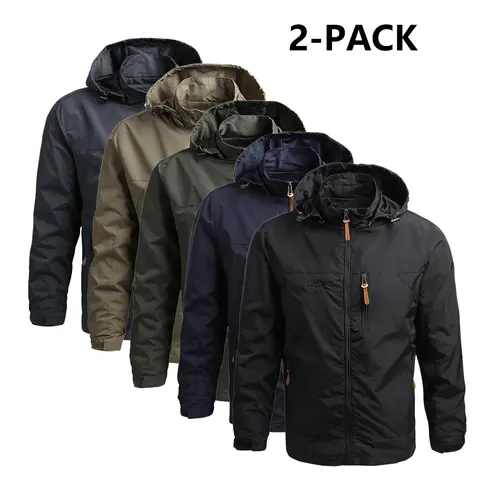 Men's Army Green Polyamide Lightweight Windbreaker Jacket - Stylish Detachable Hood, Zipper Closure, Multi-Pocket Outdoor Men's Sports Jacket for Hiking, Spring Autumn Daily Use (Lightweight Casual Coats Included)