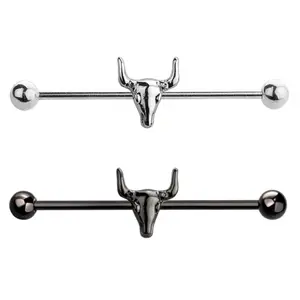 Bull Skull Industrial Barbell 14G 316L Surgical Steel Alloy