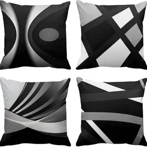 Set of 4 Throw Pillows, Modern Abstract Design, & Block, Acrylic Material, 18x18 Inch Cushion Cover