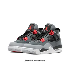 Grey Retro Basketball Shoes with Infrared Accents