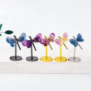 1pc Hand-Carved Natural Rainbow Fluorite Dragonfly Statue, Unique Healing Crystal Decor for Home & Office, Perfect Gift for Nature Lovers