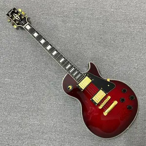 LP electric guitar, flame wood veneer, HH pickup, gold hardware, cherry wood heart-shaped body, rosewood fingerboard, 22 frets, 6 strings