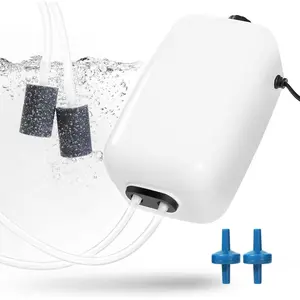 Aquarium Air Pump, 100 gal Fish Tank Air Bubbler, Adjustable Dual-Outlet Hydroponic  Aerator with Air Stones, Airline Tubing, Check Valves