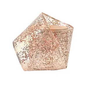 4" Sequin Wired Ribbon | Rose Gold | 10 Yard Roll