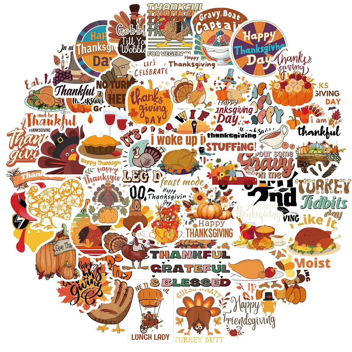 Thanksgiving Themed Sticker, 50pcs/set Waterproof Vinyl Sticker, Decorative Sticker for Water Bottle, Card, Scrapbooking, Harvest Party Favorites, Ornaments