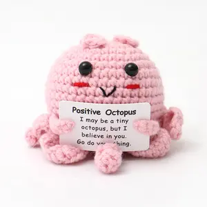 1pc Plush Crocheted Octopus Gift, Mini Cute Handmade Crochet Figure Emotional Support Desktop Decorative Ornament, Cute Animal Design Inspirational Gift with Positive Card, Halloween, Christmas Gift for Friends, Family