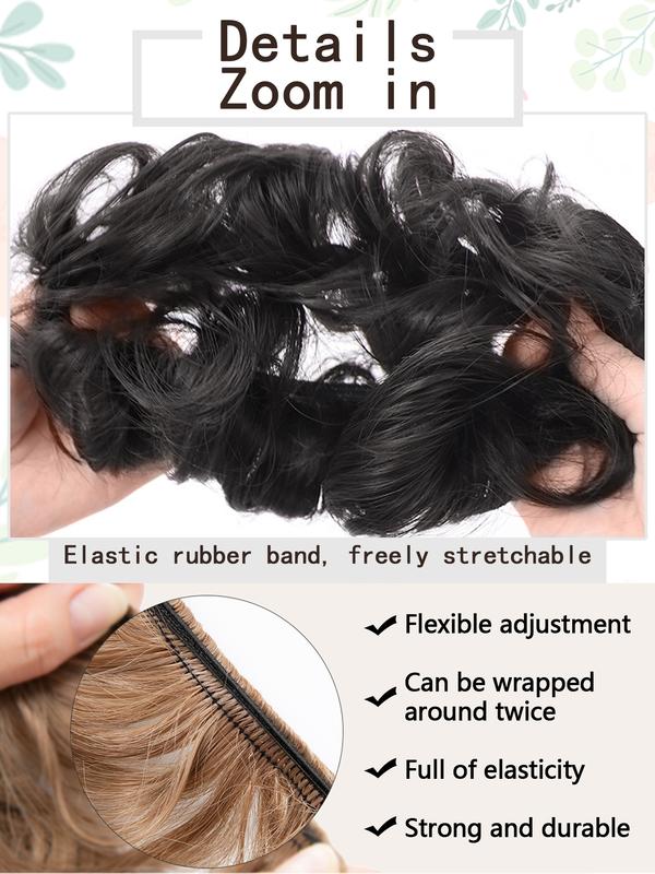 2 Piece Bun Set Messy Updo Bun Hair Loop Fake Hair with Braid Elastic Hair Accessory Tail Ladies Soft Synthetic Hair Synthetic Curly Ponytail Curly Wave Hair Coil Thick Updo Hair Loop Everyday Synthetic Bun Natural Hair Color