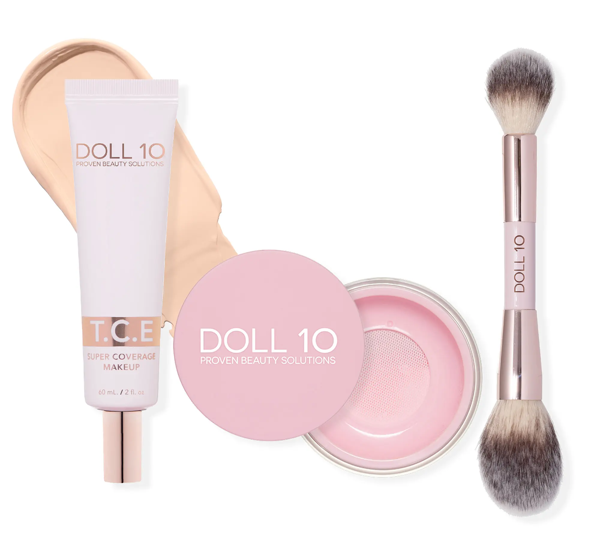 Doll 10 Super-Size TCE Foundation, Pink Powder,and Brush 3pc Set Doll 10 Super-Size TCE Foundation, Pink Powder,and Brush 3pc Set