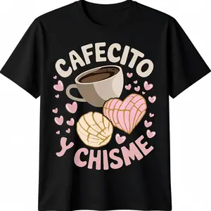 Cotton Cafecito and Chisme Latina Mexican Baked Concha Pastry Funny TShirt Faith Walk Flower Print Casual Unisex Horror Movie Villain Asymmetrical Long Sleeve Cami Elegant Blue Long Sleeve Sweater Suitable for Special Occasions