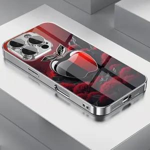 High Value Black And Red Creative High-End Apple Phone Case for Iphone 16 15 14 13 12 11Pro Max Plus Pro, New, Dropproof, Glass Case, Plated Silver Edge, All-Inclusive, Premium, Business Gifts Suitable for Four Seasons,
