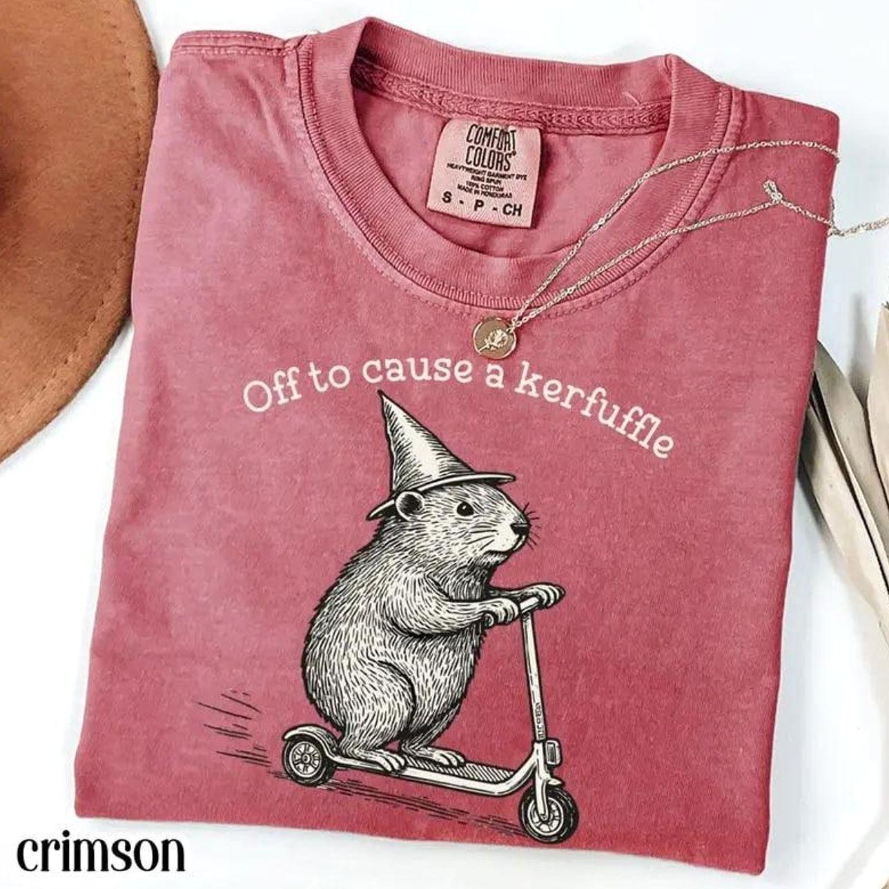 Comfort Colors Off To Cause A Kerfuffle Shirt Funny Groundhog Scooter Tshirt Silly Animal Mental Health Tee Adult Humor Sarcastic T-Shirt