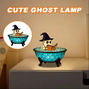 1pc ghost lamp for reading and taking a bath, novel and creative cute and healing Halloween home living room and bedroom decoration items, ghost night light for creating a Halloween atmosphere, resin handicraft decoration items, Decorative night light