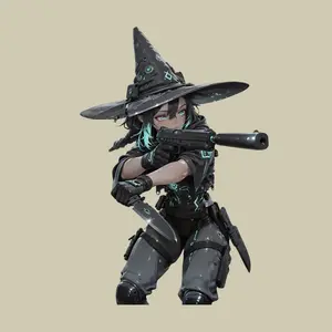 Witch Tactical Anime Girl Sticker,  Stealth Sorcerer Warrior Waifu with Knife and Silencer Decal