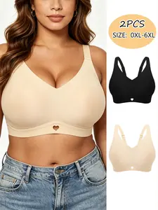 2PCS Plus Size Wire-Free Soft Support Bras, Women, for a naturally lifted look and Elegance, features a sweet heart hollow-out detail, widened shoulder straps to disperse shoulder pressure, and a 2-piece set of basic colors