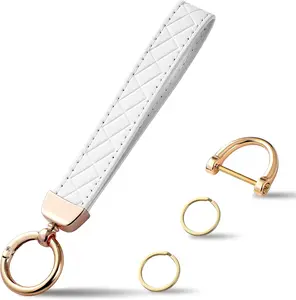 Leather Wristlet Keychain, Car Key Chain Holder with 2 Key Ring & Anti-Lost D Ring, Key Fob Wristband for Women