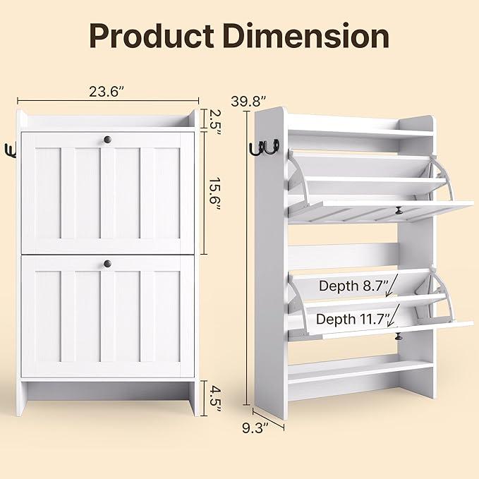 Gizoon Shoe Cabinet with Open Storage Shoe Storage Cabinet for Entryway Freestanding Narrow Rack with 2 Flip Drawers Space-Saving for Hallway Apartment Furniture Small Space Adjustable Shelf