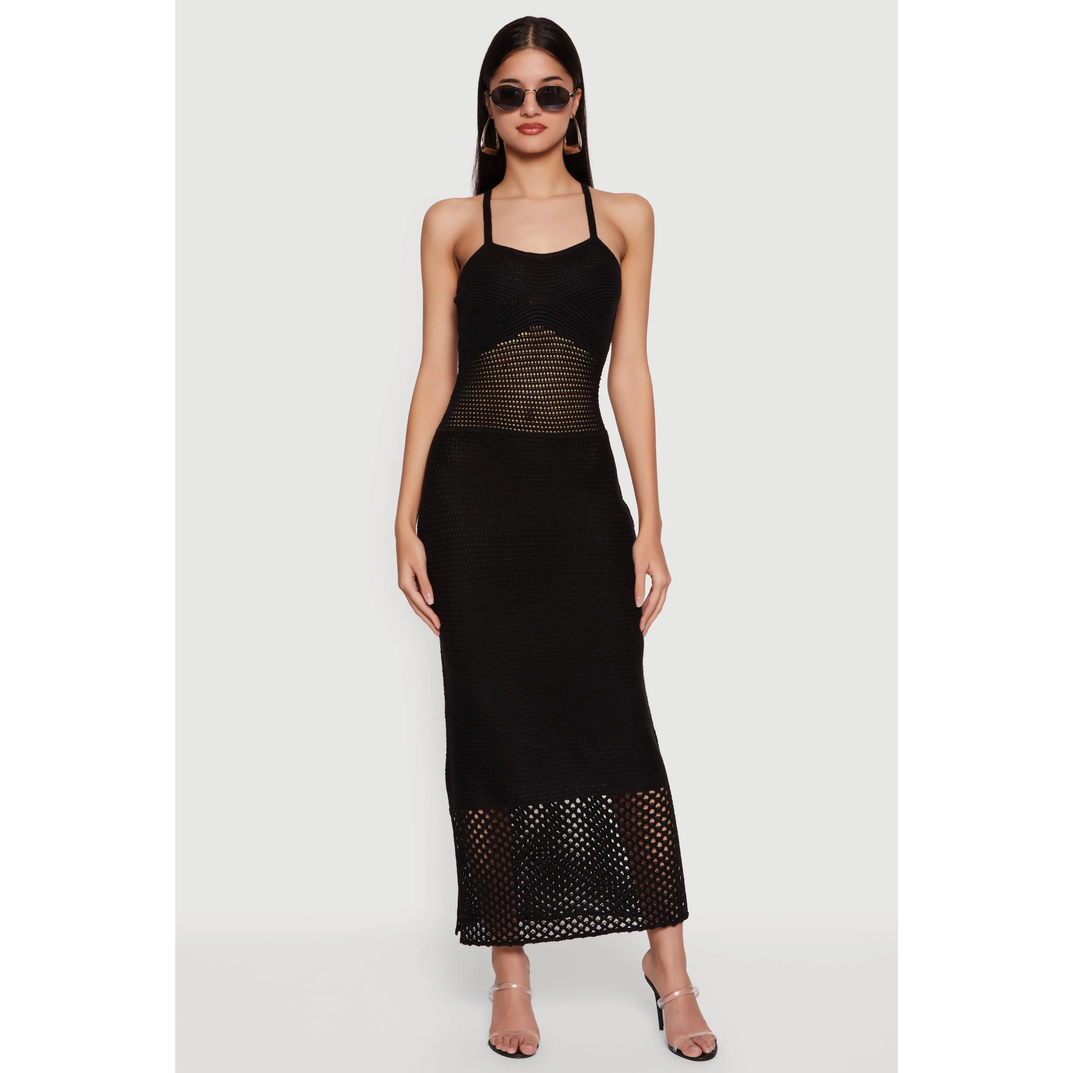 Sleeveless Side Slit Crochet Maxi Dress