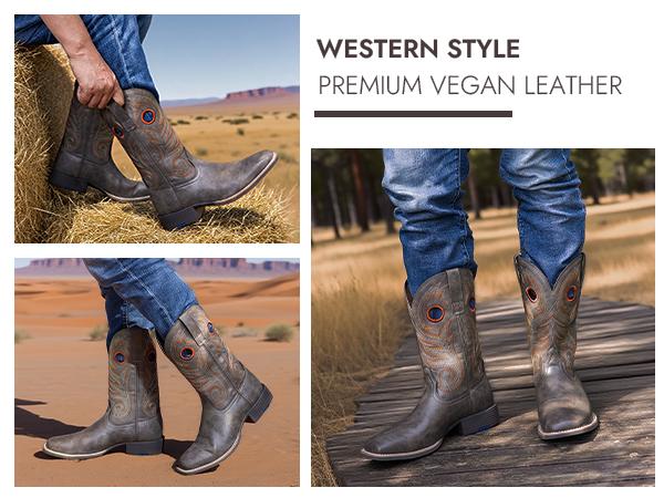 Palitutu Men's Cowboy Boots Western-Style Classic Embroidered Chunky Heel Flat-Toe Mid-Calf boot,Comfortable and Fashion Soft Leather,botas para hombres