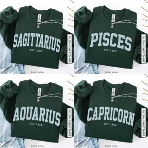 Custom Zodiac Sweatshirt, Forest Green Astrology Crewneck, Custom Year EST Horoscope Pullover, Birthday Zodiac Sign Gift, Unisex Sweatshirt - AL