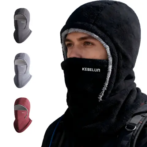 Unisex 1-Piece Full Face Winter Warm Balaclava Neck Mask for Adults - Thick Material, Face-Fitting, No Air Leakage, Ear Protection - Ideal for Biking, Skiing