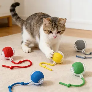 Interactive Cat Toy Ball Automatic Rolling Smart Cat Ball with Tail Motion Activated USB Rechargeable 3 Speed Modes Bird Chirping Durable Silicone Pet Toy for Indoor Cats Multiple Colors (Red)