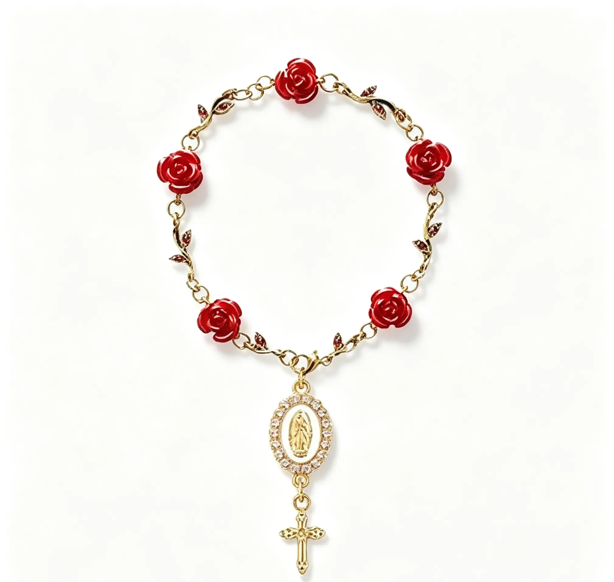 Unisex Rose Beaded Car Steering Wheel Cover with Cross Charm Religious Hanging Accessory for Car Decoration