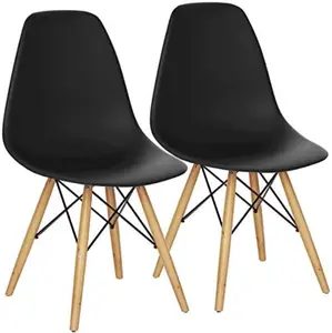 Giantex Shell Lounge plastic chairs for kitchen, dining room, living room, set of 2, black, comfortable backrest, 330 lbs load capacity, portable indoor and garden furniture