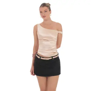 Satin Off Shoulder Top in Champagne