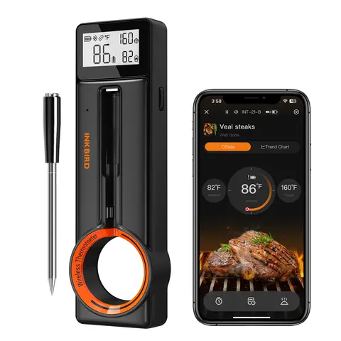 INKBIRD Wireless Bluetooth LCD Digital Food Meat Thermometer - Waterproof Kitchenware, Ceramic Smoking & Outdoor BBQ Utensil with Temperature Alarm, Home Essential Birthday Gift for Him, Digital Meat Thermometer